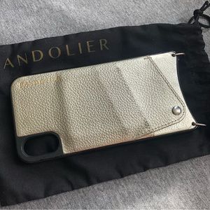Silver Lucy pebble leather Bandolier phone case for iPhone XR